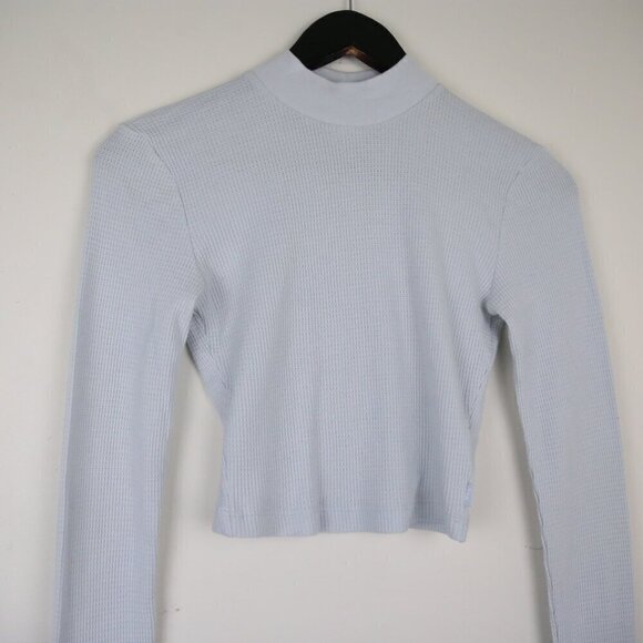 Aritzia Tna Cropped Grey Mock Neck Pullover Thermal Top Size Small - Picture 2 of 7